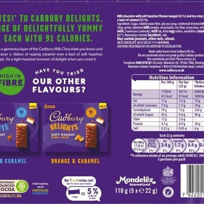 Cadbury Delights Soft Nougat Hazelnut & Caramel Flavour (5 Bars) 110g