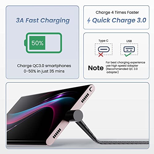 Ambrane Micro USB Standing Cable, 3A Fast Charging, Perfect for Holding Mobile while Charging/Binge-Watching, 480mbps Data Transmission, Braided Cable - 1.5m (ABSM-15 Black)
