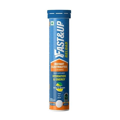 Fast&Up Reload (5 Litres) Low Sugar energy drink for Instant Hydration- 20 Effervescent Tablets with all 5 Essential Electrolytes + Added Vitamins -Certified Electrolytes Drink- Lime and Lemon flavour
