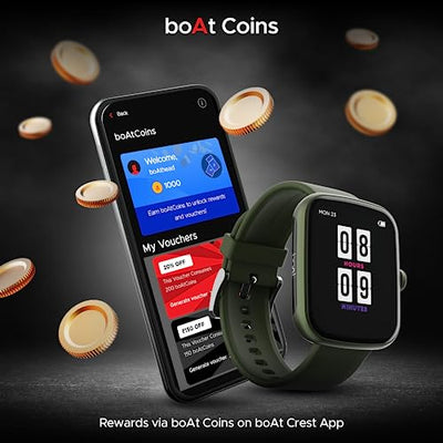 boAt Wave Style Smart Watch with 1.69" Square HD Display, DIY Watch Face Studio, Coins,HR & SpO2 Monitoring,7 Days Battery Life, Crest App Health Ecosystem, Multiple Sports Modes(Olive Green)