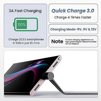 Ambrane Type C Standing cable, 3A Fast Charging, Perfect for Holding Mobile while Charging/Binge-Watching & 480 Mbps Data Sync Cable Compatible with all Type C Devices 1.5m (ABSC-15 Black)