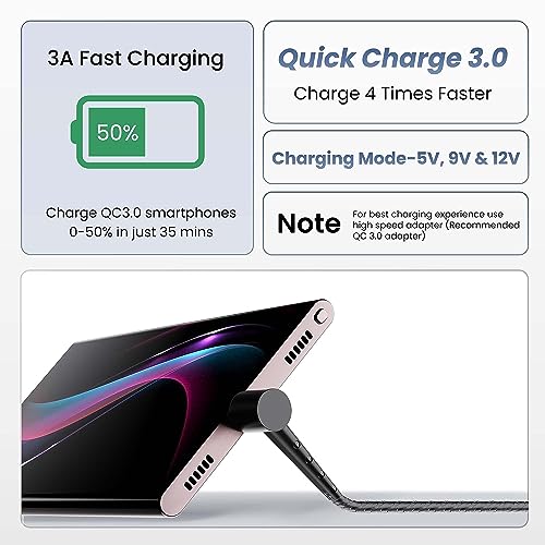 Ambrane Type C Standing cable, 3A Fast Charging, Perfect for Holding Mobile while Charging/Binge-Watching & 480 Mbps Data Sync Cable Compatible with all Type C Devices 1.5m (ABSC-15 Black)
