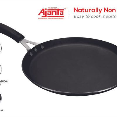 AJANTA Iron DOSA TAWA (11 inch, 3 MM Thickness) for Dosa/Roti/chapati| Gas and Induction Friendly | Non Toxic | Naturally Nonstick| Pure Iron Cookware