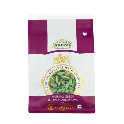 Emperor Akbar Whole Cardamom (Elaichi)- 100Gram - Green Cardamom In Superior Aroma-Lock Pack (Purple Grade - 8Mm Above)