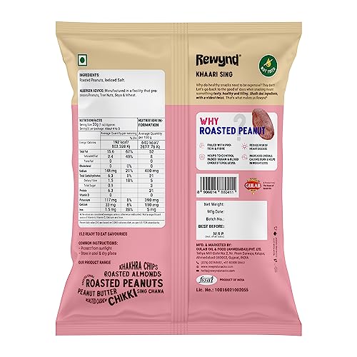 Rewynd Khari Sing Roasted Peanut | Pack of 4 (800gm) | Roasted Peanuts | High Protien & Low Carbs | Roasted Not Fried | 100% Veg | Healthy Snack for Anytime Snacking