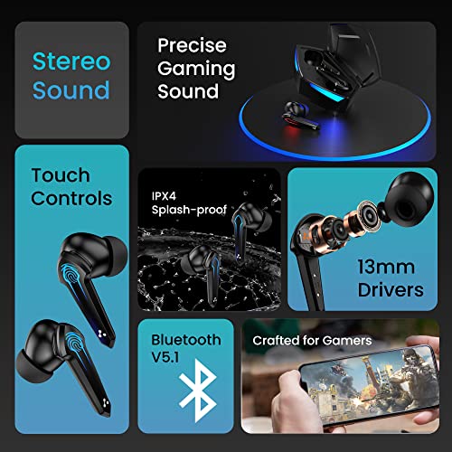 Ambrane Dots Play True Wireless Gaming in Ear Earbuds | 46ms Ultra-Low Latency | Lag-Free Audio | 19 Hours Long Playtime | Bluetooth V5.1 | 13mm Dynamic Drivers for Boosted Bass | IPX4 (Black)