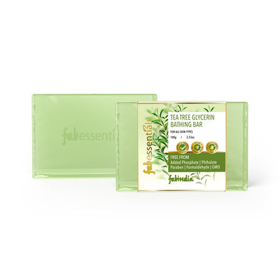 8x Fabessentials Tea Tree Glycerin Bathing Bar | with Natural Bioactives | Cleansing, Refreshing and Nourishing | Vegan & Toxin Free - 100 gm Pack of 8