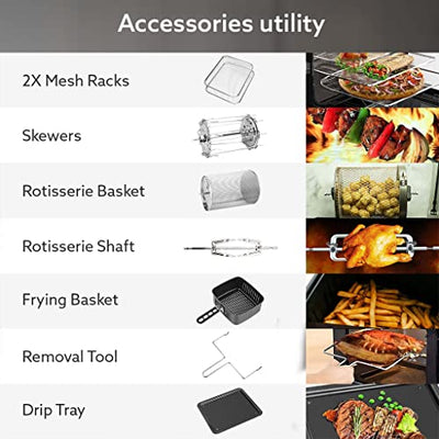 AGARO Regency Air Fryer,12 Liters,Family Rotisserie Oven,1800W Electric Air Fryer Toaster Oven,Tilt Led Digital Touchscreen,9 Presets Menu For Baking, Roasting,Toasting Etc,With Accessories, Silver