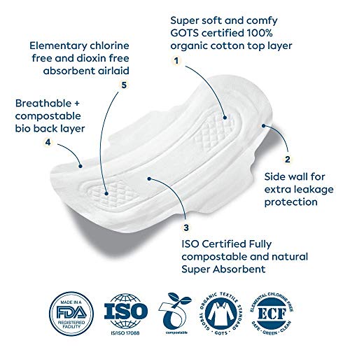 Anandi sanitary pads for women 15 XL Pads | Biodegradable Organic pads with Disposal pouch | Certified ~100% Compostable