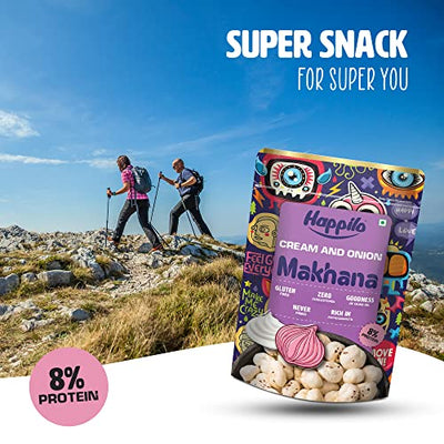 Happilo Premium Super Snack Makhana Cream & Onion 60g (Pack Of 3), Roasted Foxnut Healthy Snack Low Calorie Gluten Free and Vegan