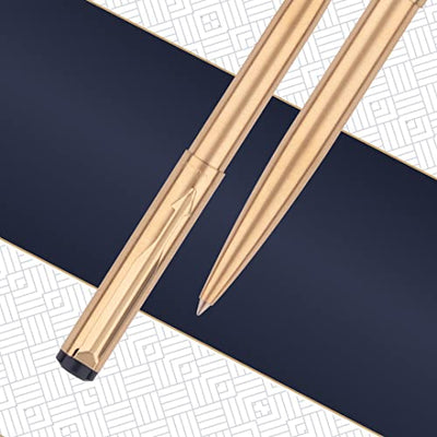 Parker Vector Chrome Trim Stainless Steel Gold Ball Pen - Blue Ink, Pack Of 1