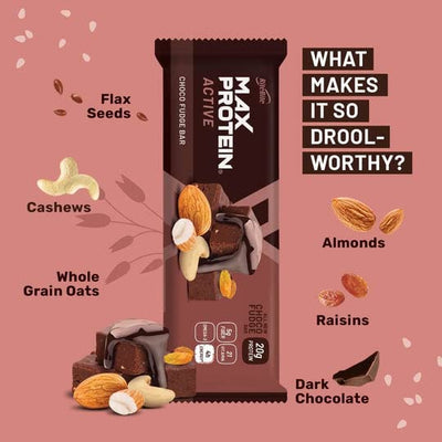 RiteBite Max Protein Active Choco Fudge Protein Bars (Pack of 6) * 75gm each 20g Protein Blend, Fiber, Vitamins & Minerals , No Preservatives, 100% Veg, For Energy, Fitness & Immunity