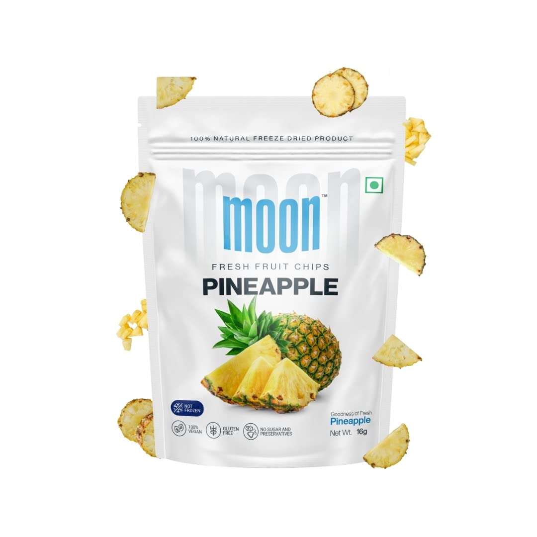 Moon Freeze Dried Pineapple Chips | Healthy Pineapple Snack | 100% Natural, Vegan, No Preservatives, No Added Sugar | 16 Gm | Moon_Pineapple_Chips | (16Gm) Pack of 2