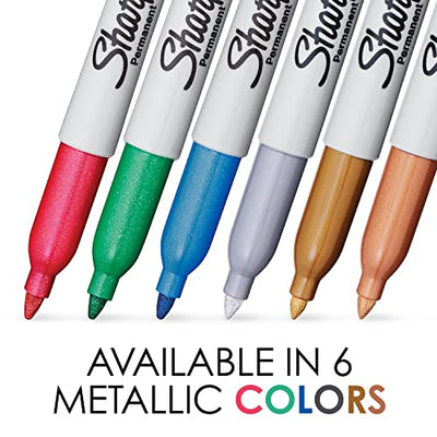 Sharpie Fine Tip Permanent Markers, Metallic, Assorted, 6 Markers