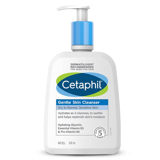 Cetaphil Face Wash Gentle Skin Cleanser For Dry, Normal Sensitive Skin, 500ml Hydrating Face Wash With Niacinamide,Vitamin B5, Dermatologist Recommended, Paraben, Sulphate Free