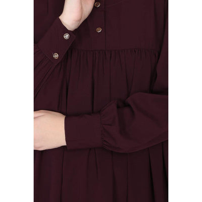 BT - Being Traditional Women’s Pleated Abaya Made in Nida Matte Fabric with Cuff Sleeves (2XL, Burgundy)