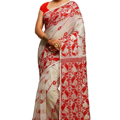 BENGAL HANDLOOM Women's Cotton Silk Exclusive Allover Soft Mod1 Jamdani Sarees, Multi