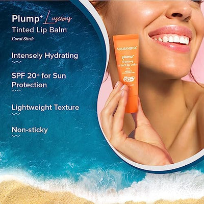 Aqualogica Coral Slush Plump+ Luscious Lightweight Tinted Lip Balm with Spf 20+ for Women and Men - Lip Mask with Mango & Hyaluronic Acid for Intense Hydration | for Dry & Dehydrates Lips -10g