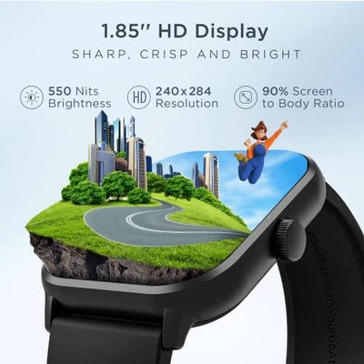 boAt Wave Edge Smart Watch with 1.85" HD Display, Advanced Bluetooth Calling Chip, Functional Crown, 100+ Sports Modes,Widget Control,AI Voice Assistance,Inbuilt Games, IP68(Active Black)