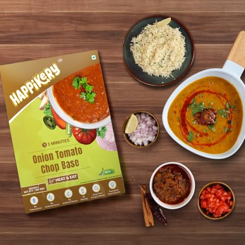 Happikery Onion & Tomato All-Purpose Masala Gravy Base 1kg (Veg Mix, Upto 5-7 Servings) | Ready to Gravy Paste with Blended Spices| No Preservatives or Artificial Colors| Indian and Mughlai Delicacies | Ready in 3 min