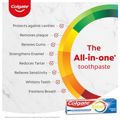 Colgate Total 300gm (2 x 150gm) Advanced Health Antibacterial Toothpaste, Tooth Paste with 12-Hour Anti-Germ Protection, Whole Mouth Health, World's No. 1* Germ-fighting Toothpaste (Combo Pack Offer)