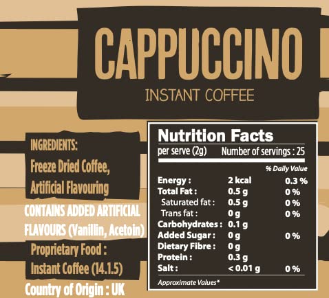 BEANIES Flavoured Instant Coffee Powder - Cappuccino Hot & Cold Coffee Makes 25 Cups 100% Arabica Light Roasted Coffee Sugar Free 50g. Bottle (Barista Cappuccino)