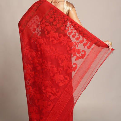 BENGAL HANDLOOM Women's Cotton Silk Dhakai Bbd1 Soft Jamdani Sarees, Red