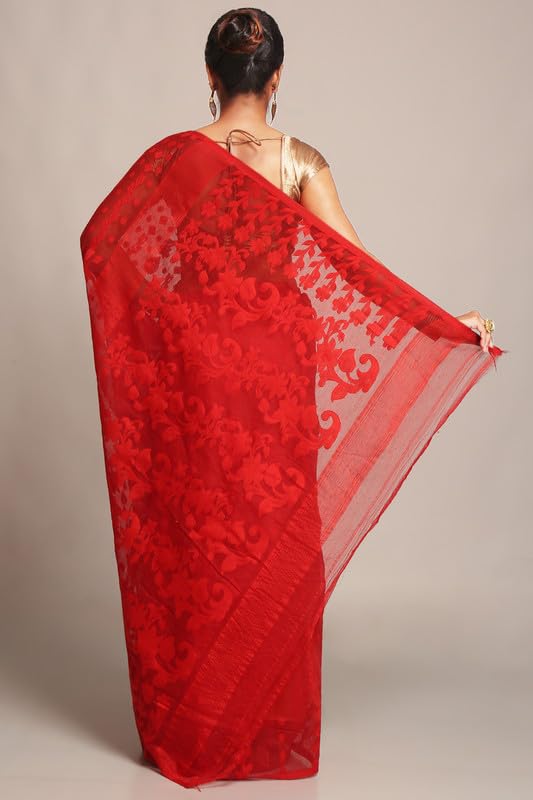 BENGAL HANDLOOM Women's Cotton Silk Dhakai Bbd1 Soft Jamdani Sarees, Red