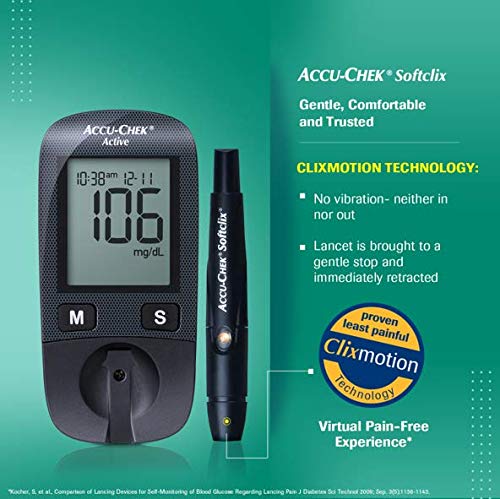 Accu-Chek Active Blood Glucose Glucometer Kit With Vial Of 10 Strips, 10 Lancets And A Lancing Device Free For Accurate Blood Sugar Testing