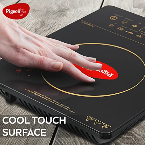 Pigeon By Stovekraft 14429 Acer Plus 1800 Watt Induction Cooktop with Feather Touch Control, Induction Stove comes with 8 Preset Menus and Auto-Shut Off features (Black)