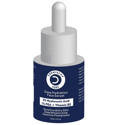 Dermistry Pure 2% Hyaluronic Acid 1% PGA Vitamin B5 Face Serum for Sensitive & Dry Skin Intense Hydrating Moisturiser for Day Night Deep Moisturizing Elasticity Plumpiness Soft Supple Skin 30ml