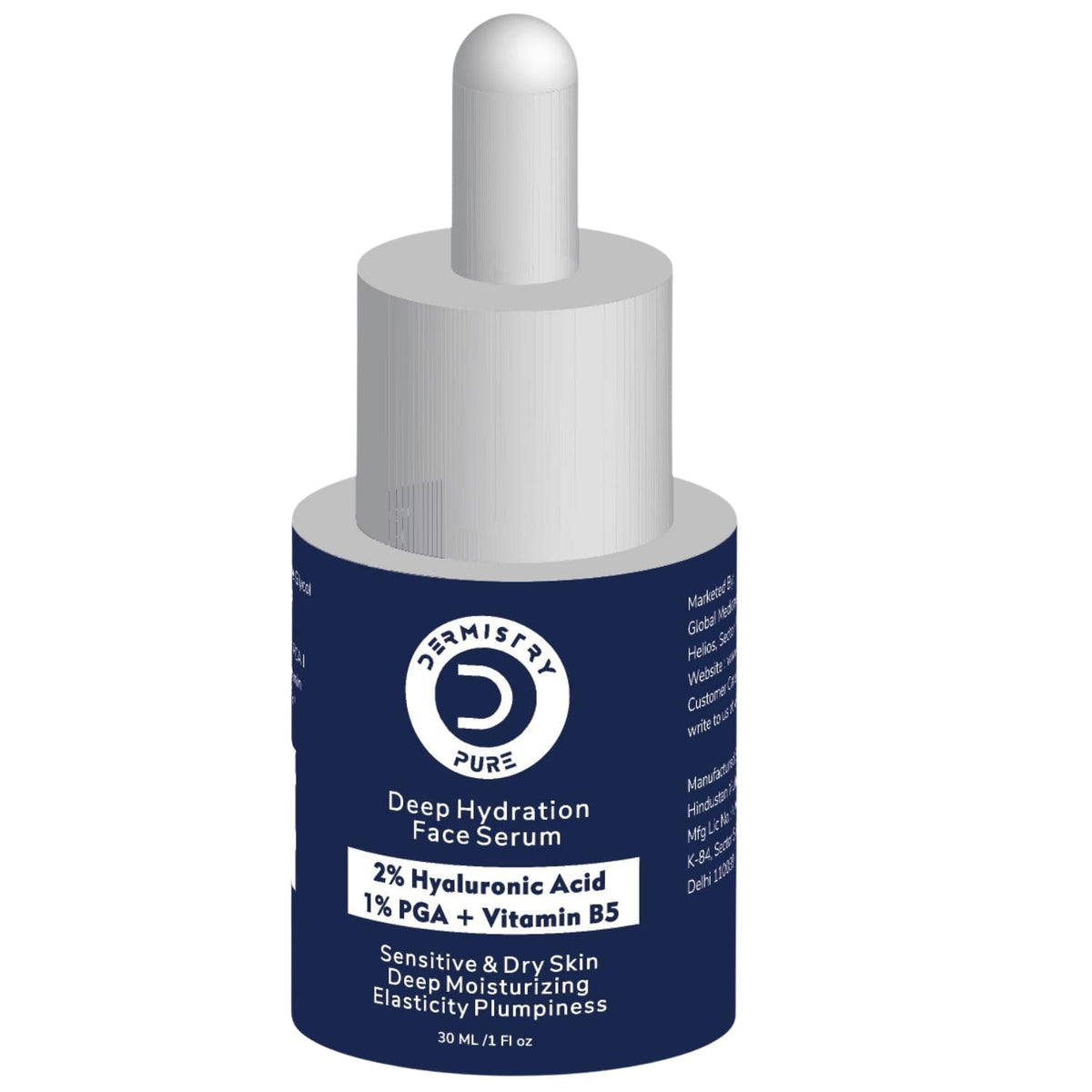 Dermistry Pure 2% Hyaluronic Acid 1% PGA Vitamin B5 Face Serum for Sensitive & Dry Skin Intense Hydrating Moisturiser for Day Night Deep Moisturizing Elasticity Plumpiness Soft Supple Skin 30ml