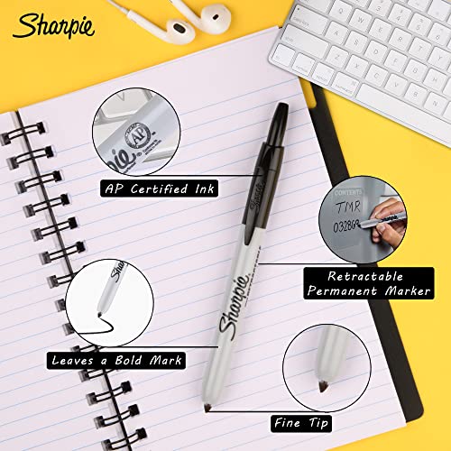Sharpie Fine Tip Retractable Permanent Marker Black, 36 Markers