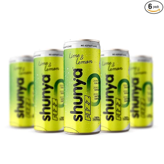 Shunya Fizz Lime & Lemon | Sugar Free Soft Drink | 0 Calories & No Aspartame | Supercharged with Green Tea & Vitamin C | Pack of 6 (300 ml X 6)