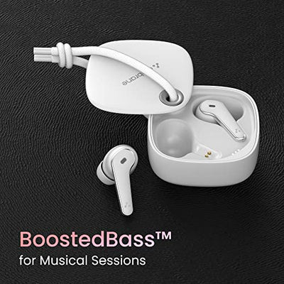 Ambrane Dots Dew True Wireless In Ear Earbuds with Up to 30 Hrs Playtime, Environmental Noise Cancellation, Latest Bluetooth V5.2, 10mm Drivers with BoostedBass, Lightweight, IPX4 Splash Proof (White)