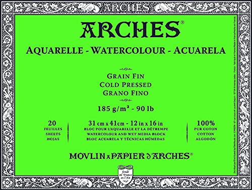 Arches Watercolour 185 GSM Cold Pressed Natural White 31 x 41 cm Paper Blocks, 20 Sheets