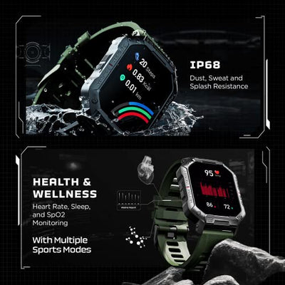 boAt Wave Armour with 1.83 HD Display, Bluetooth Calling, Rugged Design, HR, SpO2 & Sleep Monitoring, Multiple Sports Modes, Multiple Watch Faces(Olive Green with Silver Dial)