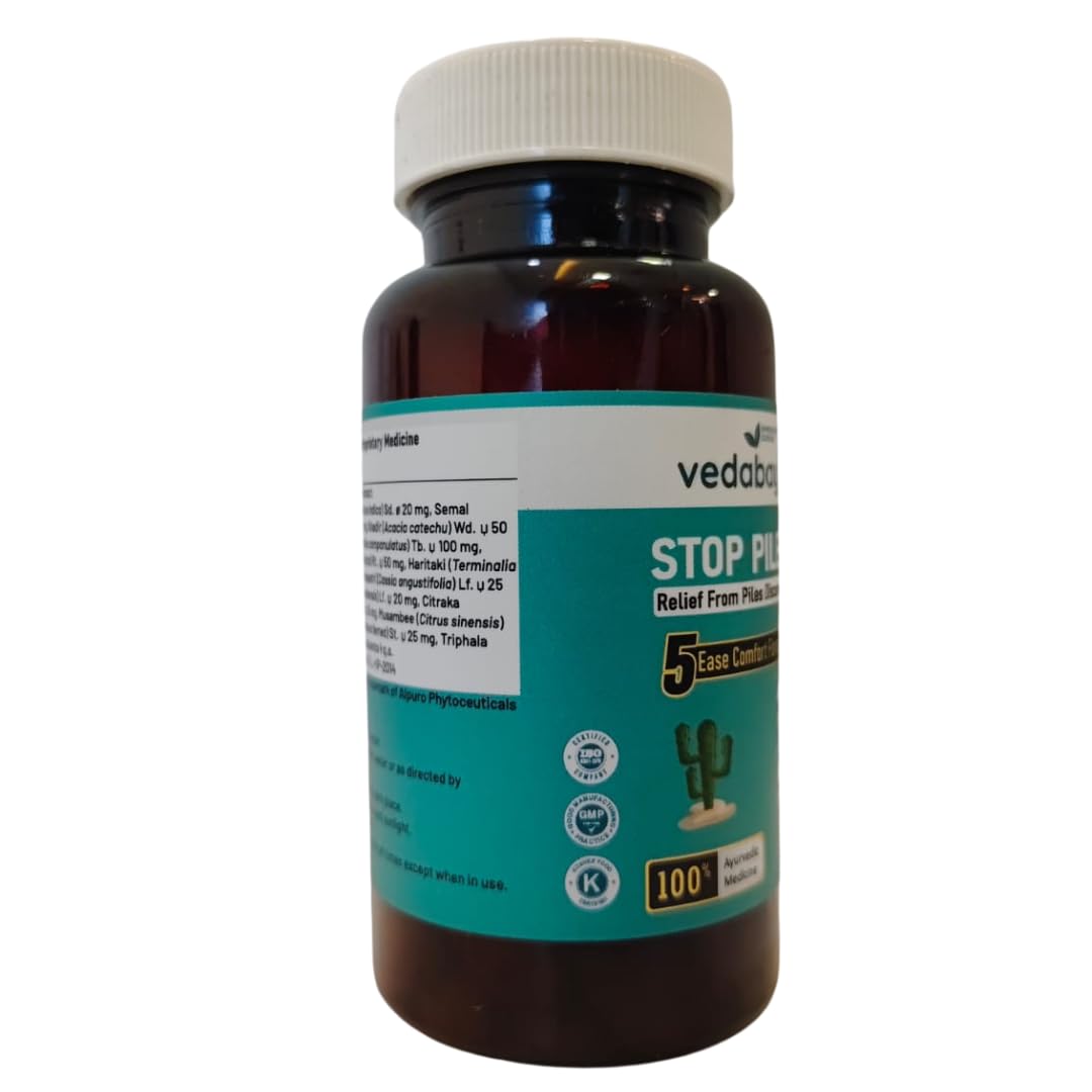 Vedabay Piles Care Tablets, Comprehensive Solution for Hemorrhoids and Fissures, 60 Tablets