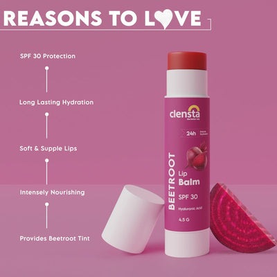 Clensta Beetroot Lip Balm With Hyaluronic Acid Spf 30 With Beetroot & Hyaluronic Acid For Moisture, Hydrates & Lightens Dark Lips For Women & Men 5gm