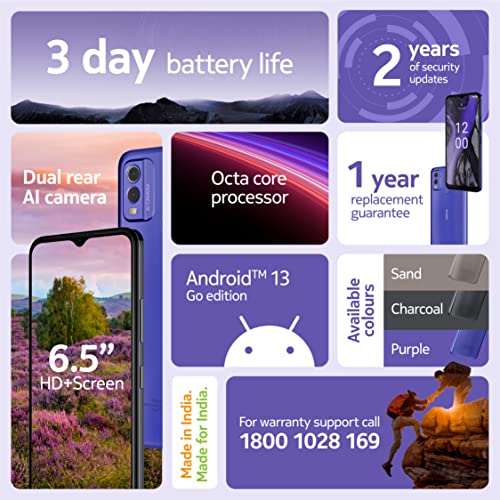 Nokia C22 | 3-Day Battery Life | 4GB RAM (2GB RAM + 2GB Virtual RAM) | 13 MP Dual Rear AI Camera with Night & Portrait Mode | IP52 | Sand