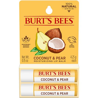 Burt's Bees 100% Natural Moisturizing Lip Balm, Coconut & Pear with Beeswax & Fruit Extracts - 2 Tubes