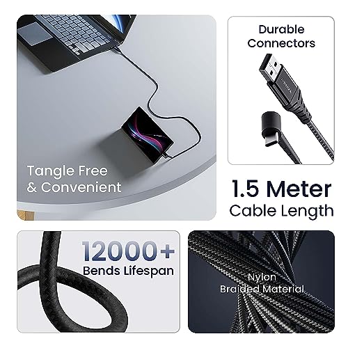 Ambrane Type C Standing cable, 3A Fast Charging, Perfect for Holding Mobile while Charging/Binge-Watching & 480 Mbps Data Sync Cable Compatible with all Type C Devices 1.5m (ABSC-15 Black)