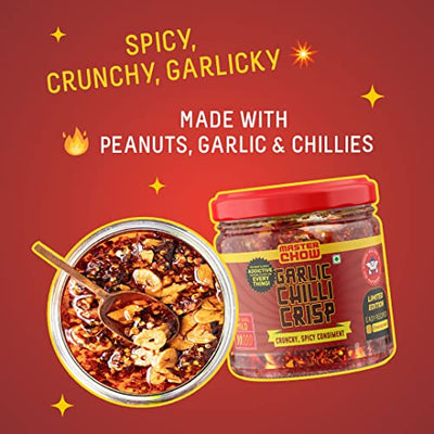 MasterChow Limited Edition Chilli Garlic Crisp | Spicy, Crunchy, Garlicky Flavor | Made with Sichuan Peppercorns, Crunchy Garlic & Red Chillies | Eat with Momos, Pizza, Noodles