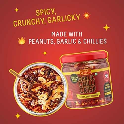 MasterChow Limited Edition Chilli Garlic Crisp | Spicy, Crunchy, Garlicky Flavor | Made with Sichuan Peppercorns, Crunchy Garlic & Red Chillies | Eat with Momos, Pizza, Noodles
