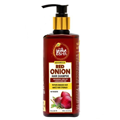 4x The Indie Earth Advanced Red Onion Shampoo 300ml/10 Fl.Oz with 15+ natural ingredients including Red Onion, Curry Leaf & Indian Alkanet Root - Pack of 4