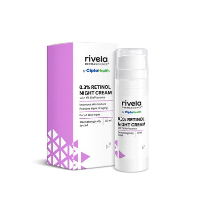 Rivela Dermascience By Cipla 0.3% Retinol Night Cream | Anti-Aging | Dark Spots | For all Skin types | 30ml