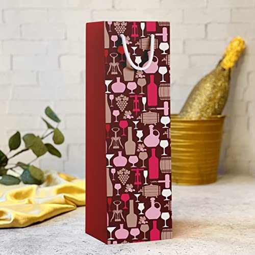 PaperPep Maroon Barrel & Bottles 14"X4.85"X3.65" Wine Paper Bag Pack of 6 | Wine Bottle Bags for Return Gifting, Birthday, Presents & Other Occasion
