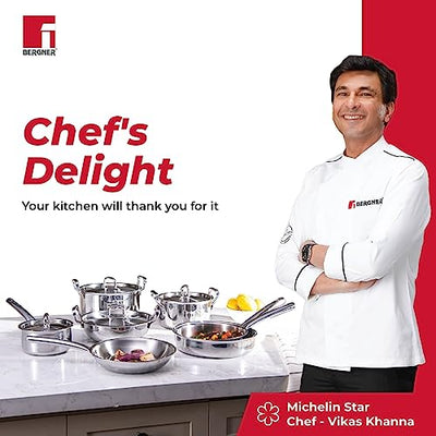 Bergner Tripro Triply Cook and Serve Casserole/ Biryani Pot/ Handi with Stainless Steel Lid, 28 cm, 3.8 Litres, Heavy Bottom Induction and Gas Ready, New Improved Handles for firmer Grip, Silver