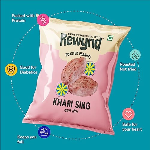 Rewynd Khari Sing Roasted Peanut | Pack of 4 (800gm) | Roasted Peanuts | High Protien & Low Carbs | Roasted Not Fried | 100% Veg | Healthy Snack for Anytime Snacking