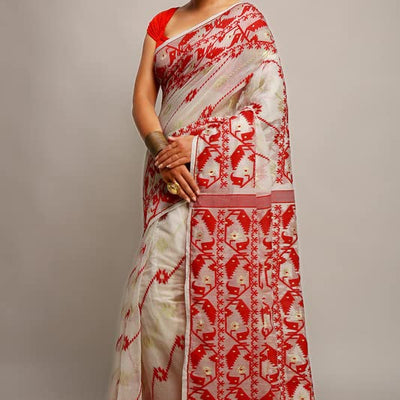 BENGAL HANDLOOM Women's Cotton Silk Exclusive Allover Soft Mod1 Jamdani Sarees, Multi